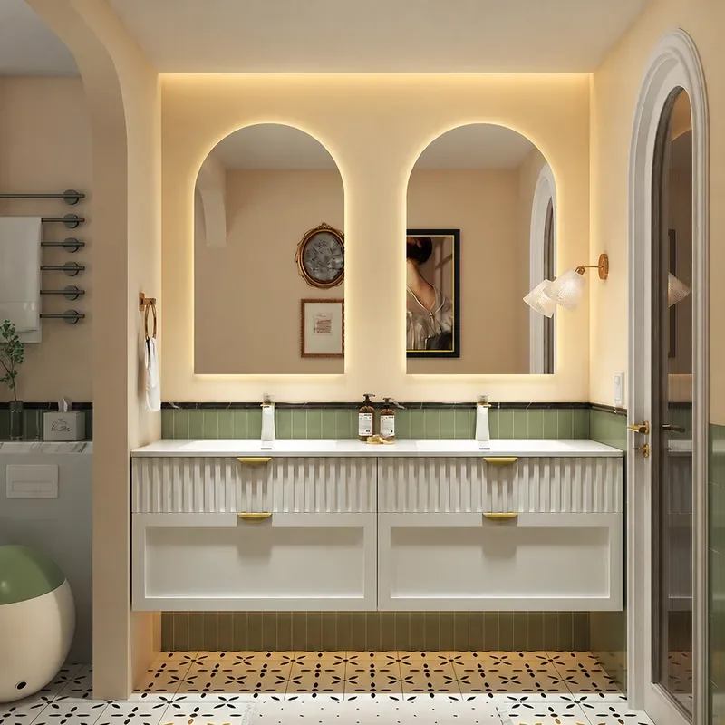 Home Bathroom Vanity Combo - Badkamermeubel in crèmestijl met geïntegreerde Corian