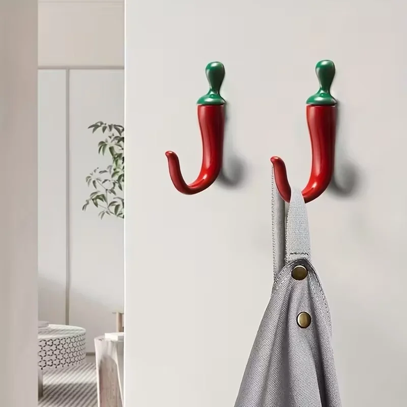 Home Bathroom Organizer - 10 stuks peper-vormige wandhaken, rode decoratieve