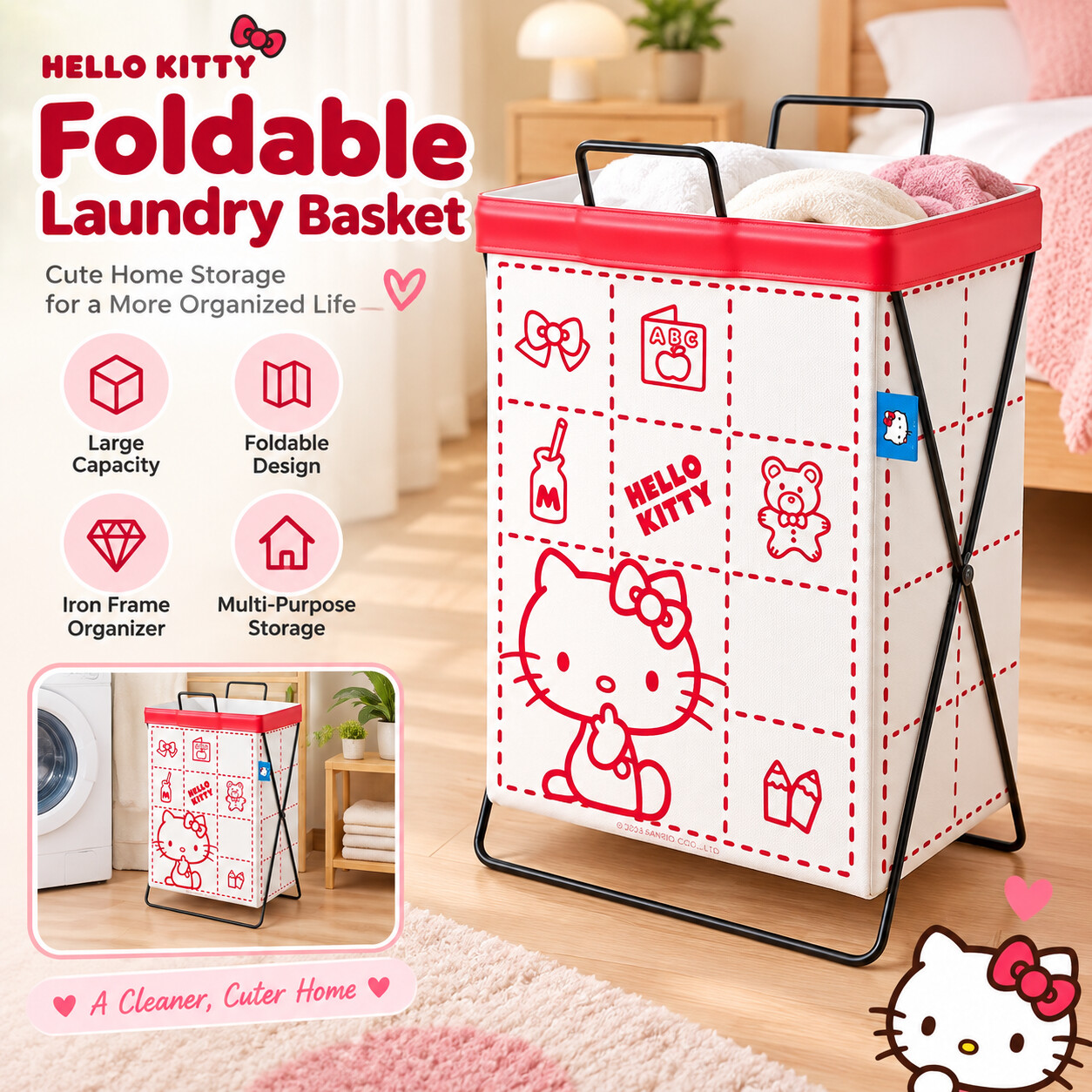 Home Edit Bathroom Storage - Cinnamoroll Kuromi Sanrio stalen kledingmand, grote