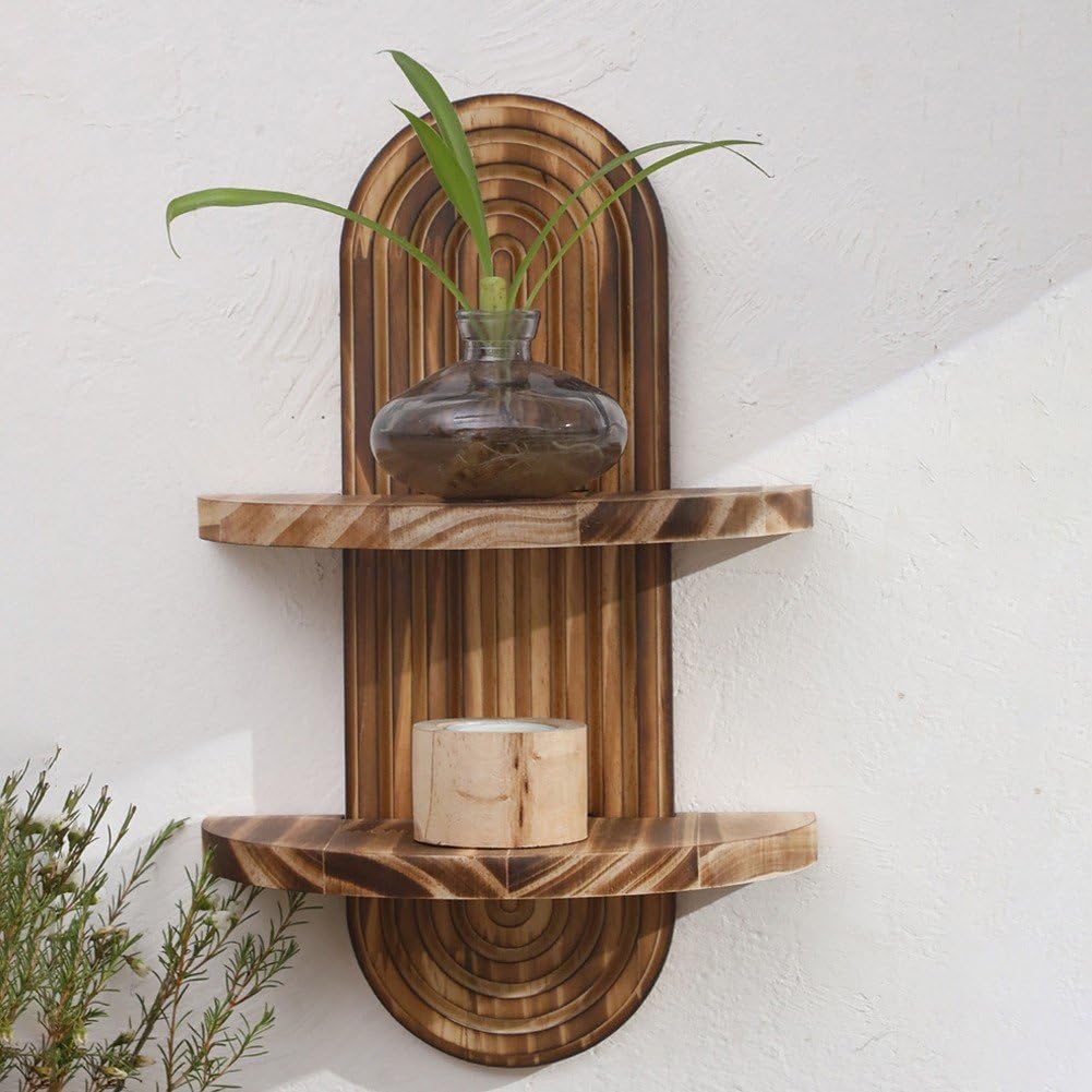 Home Bathroom Organizer - Boheemse regenboog hangende wandplank 2-laags houten
