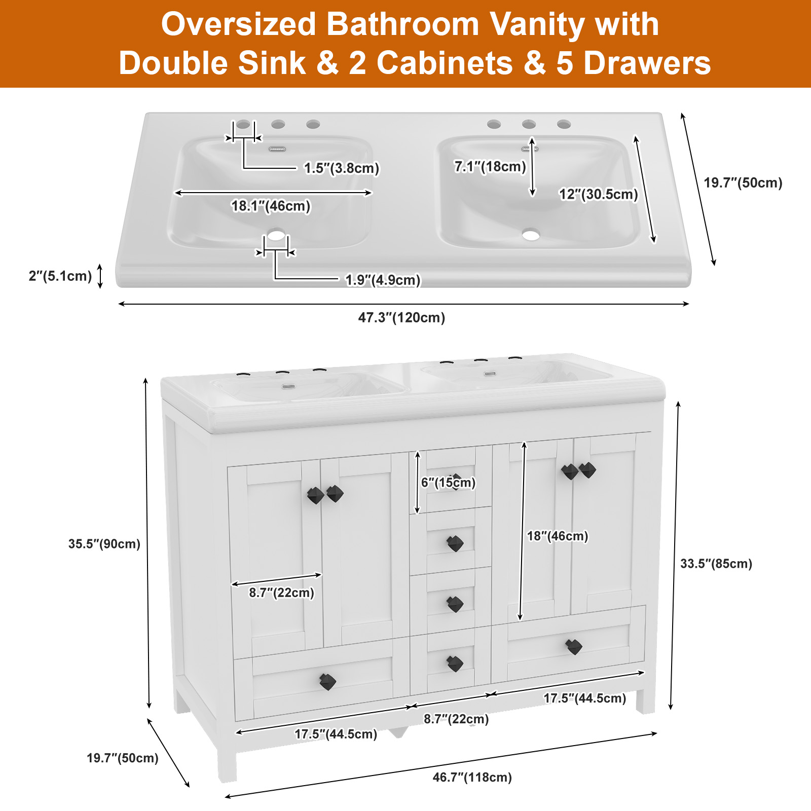 47,3 inch witte badkamermeubel - Home Bathroom Vanity Combo recensie en prijs